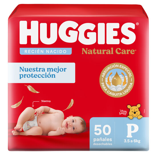Pañales Premium Huggies Natural Care P Más Suave 50 Unidades